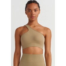 COMEUP Tek Omuzlu Sırtı Ipli Sporcu Sütyeni Toprak Yeşili