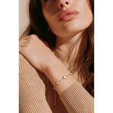 Kadın Altın Renkli Paslanmaz Çelik 5’li Beyaz Yonca Şans Bilekliği