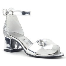 Xo Kids Elsa Gümüş Aynalı Simli Topuklu Taşlı Kız Çocuk Abiye Ayakkabı