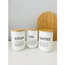 Feyza Design Bambu Kapaklı Cam Kavanoz Seti 3'lü, Çay, Şeker, Kahve Saklama Seti