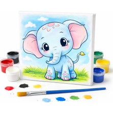 Ay Işığı Store 20X20 cm Çocuk Boyama Tuvali – Kendin Boya Hobi & Aktivite Set - Fil