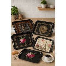 Aura Ev Mağazası - Dekoratif Kaymaz Servis Tepsisi Plastik – Modern Desenli Kahve & Sunum Tepsisi (Kaktüs, Çiçek, Vintage, Gold Tasarım) Mutfak Tepsisi