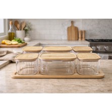 Feyza Design Bambu Kapaklı Cam Saklama Kabı 6'lı Küçük Boy Set