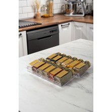 Feyza Design 12'li Pleksi Baharatlık Seti, Gold Kapaklı, Etiketli, Şeffaf Standlı