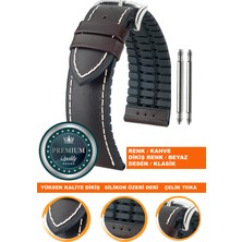  20mm-22mm-24mm saatlerle uyumlu soft silikon deri saat kordonu kayışı ls35-klasık-kahve-beyaz