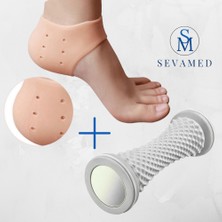 Topuk Dikeni Çatlağı Tabanlığı Çorabı ve Masaj Silindiri Ayak Vücut Masaj Aleti Kırmed