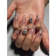 Özgürce 190 M Beden Nude Kedi Gözü French Taşlı Protez Jel Takma Tırnak Aksesuarları