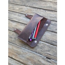 Derigami Hakiki Deri El Yapımı Kalemlik – Minimalist Çıtçıtlı Deri Kalem Çantası