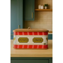 Feyza Design Iki Bölmeli Kuş Desenli Ahşap Sebze Saklama Sepeti