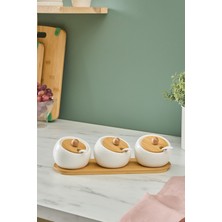 Feyza Design Şık 3'lü Baharat Takımı, Tepsi ve Kaşıklı Set, Modern Tasarım