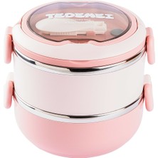 Feyza Design Pembe Paslanmaz Çelik 2 Katlı Yemek Taşıma Kabı, 850ML