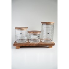 Feyza Design 3'lü Akasya Vakum Kapaklı Cam Kavanoz Seti, Hacimli ve Şık Tasarım