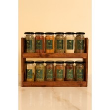 Feyza Design 12'li Ahşap Standlı Baharatlık Seti, 240 Ml, Folyo Etiket Hediye