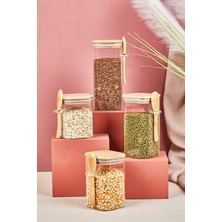 Feyza Design 4'lü Bambu Kapaklı Cam Kavanoz Seti, Saklama ve Saklama Çözümü