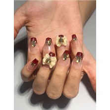 Özgürce Bordo French Taşlı Protez Jel Takma Tırnak ve Aksesuar Seti