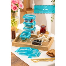 Feyza Design 6’lı Cam Saklama Kabı Seti, 150ML, Mavi, Sızdırmaz ve Kilitli Kapakli