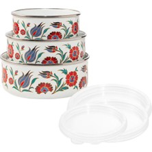 Feyza Design Çift ve Üçlü Emaye Saklama Kabı Seti, Dayanıklı ve Şık Tasarım