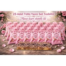25 Adet Pembe Renk Bebek Mevlüd Hediyesi Tüllü Kesede Hediyelik Tesbih Masa Üstü Stant Hediyeli