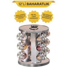 Feyza Design 12'li Dönen Metal Baharatlık Seti, Paslanmaz ve Şık Saklama Çözümü