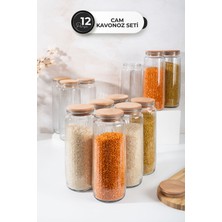 Feyza Design 12'li Ahşap Kapaklı Vakumlu Cam Saklama Kabı Seti 1500 ml Mutfak Düzenleyici