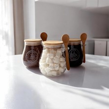 Feyza Design 3’lü Bambu Kapaklı Kavanoz Seti Çay, Şeker ve Kahve Saklama Için