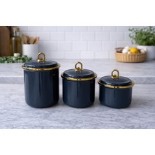 Feyza Design Emaye Baharatlık Seti 3’lü, Füme-Gold, Kapaklı, 0,5-0,75-1 Litre