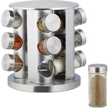 Feyza Design 12'li Metal Baharatlık Seti, Yuvarlak Krom Kaplama, Şık ve Pratik Kullanım