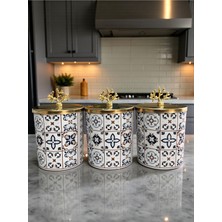 Feyza Design 3'lü Metal ve Seramik Baharatlık Seti, 750 Ml, Mercan Gold, Feray Home