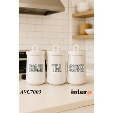 Feyza Design 3’lü Seramik Kavanoz Seti, Kapaklı, Tezgah Düzenleyici, 750 ml