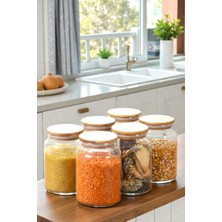 Feyza Design 6'lı Bambu Kapaklı Vakumlu Cam Kavanoz Baharat Takımı 1000 ml