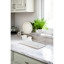 Feyza Design Paslanmaz Iki Katlı Bulaşık Kurutmalık, Beyaz, 50 Cm, Tezgah Üstü