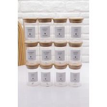 Feyza Design 12'li 300ML Dekoratif Cam Baharatlık Seti, Şık ve Kullanışlı Mutfak Aksesuarı