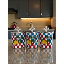 Feyza Design 3'lü Metal Baharatlık Silindir Seti, Damalı Limon Desenli, 750 Ml, Gümüş