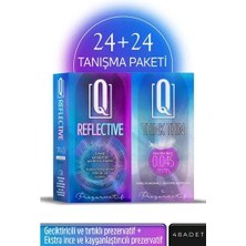 Q Reflective Q Liquids Vanilya Aromalı Ultra Ince 0.045 mm ve Geciktiricili Prezervatif Seti – Yoğun His ve Uzun Süreli Deneyim - 48 Adet