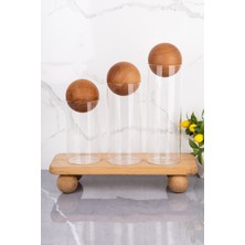 Feyza Design 3'lü Ahşap Kapaklı Cam Kavanoz Seti, Şekerlik, Çerezlik ve Baharatlık
