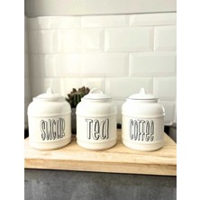 Feyza Design 3'lü Seramik Saklama Kavanoz Seti, Kapaklı, 1400 Ml, Pratik ve Estetik