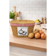 Feyza Design Oval Rattan Hasır Patates ve Soğan Çift Bölmeli Sepet Organizer