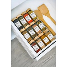 Feyza Design 12'li Bambu Kapaklı Yuvarlak Cam Baharatlık Takımı ve 56 Etiket Hediyesi