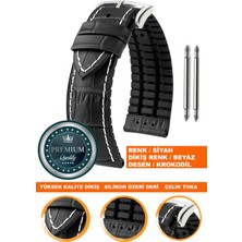  20mm-22mm-24mm saatlerle uyumlu soft silikon deri saat kordonu kayışı ls35-kroko-sıyah-beyaz