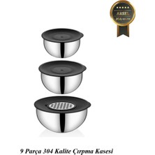 Feyza Design Çelik 9 Parça Karıştırma ve Çırpma Kabı Seti, Kapaklı ve Rende Aparatlı