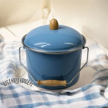 Feyza Design Renkli Ahşap Kulplu Emaye Bakraç, Kapaklı, Retro Tasarım, 5 Litre