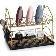 Feyza Design Iki Katlı Metal Bulaşıklık, Şık ve Pratik Kurutma Sepeti