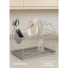 Feyza Design Mini Boy Bulaşıklık Tezgah Üstü Tabaklık, Bpa Free, Krom, 23X33X25CM