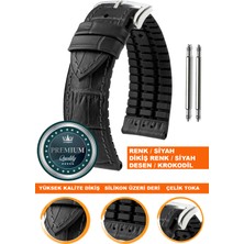  20mm-22mm-24mm saatlerle uyumlu soft silikon deri saat kordonu kayışı ls35-kroko-sıyah-sıyah