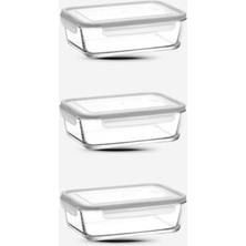 Feyza Design 3'lü Cam Saklama Kabı Seti, 1900CC, Büyük Dikdörtgen, Pratik ve Şık
