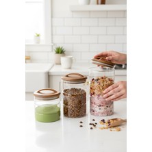 Feyza Design Şık 3'lü Cam Kavanoz Seti, Kapaklı, Dekoratif, Vakumlu, 600ML-950ML-1200ML