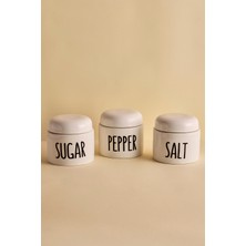 Feyza Design Şık 3'lü Porselen Baharatlık Seti, Ergonomik ve Yuvarlak Tasarım