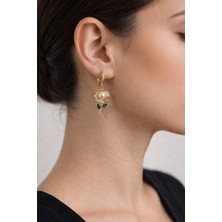 Markam Bujiteri Gold Yeşil Yapraklı Çiçek Küpe