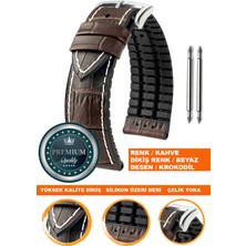  20mm-22mm-24mm saatlerle uyumlu soft silikon deri saat kordonu kayışı ls35-kroko-kahve-beyaz