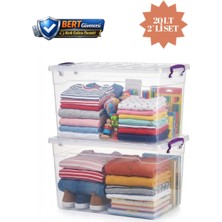 Feyza Design Çiftli 20L Kapaklı Plastik Saklama Kutusu, Ev ve Ofis Düzeni Için